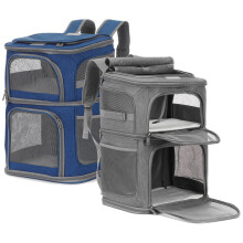 (Blue) Pet Carrier Bag Cat Dog Breathable Double Shoulder Backpack Travel Outdoor