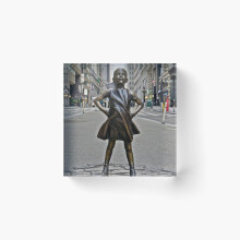 Acrylic Block Fearless Girl Financial District Photo Cube Art Prints Gifts 6 x 6 inch
