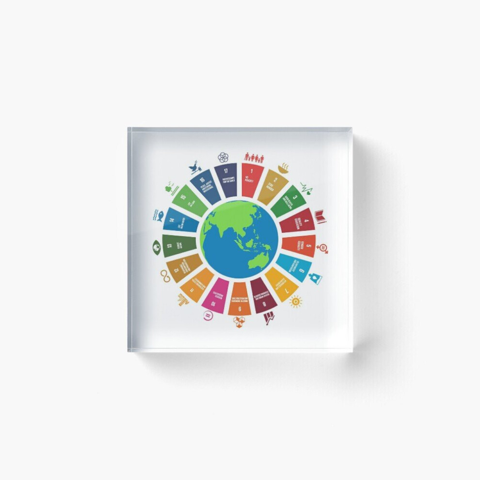 Acrylic Block UN SDGs UN Global Goals Logo United Nations Sustainable Development Goals 2030 Cube Art Prints Gifts 6 x 6 inch