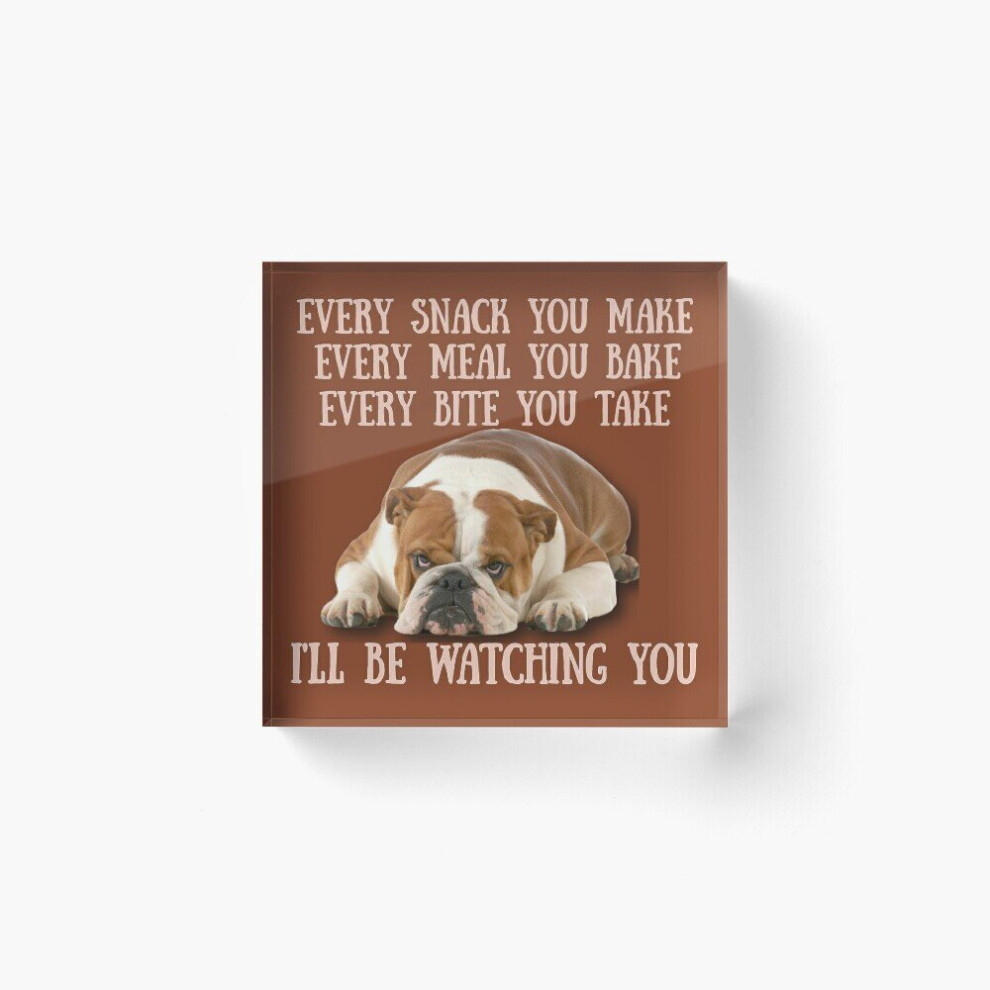 Acrylic Block English Bulldogs! Every snack you make, Every meal you bake, Every Bite you take, I'll be watching you Cube Art Prints Gifts 6 x 6 inch