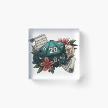 Acrylic Block Bard Class D20 - Tabletop Gaming Dice Cube Art Prints Gifts 6 x 6 inch