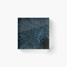 Acrylic Block Tokyo Black Cyan City Map Cube Art Prints Gifts 6 x 6 inch