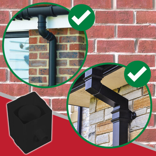 SPARES2GO Rainwater Diverter 65mm Square 68mm Round Downpipe Water Butt Kit (Black) 1