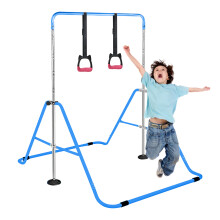 (Blue) Gymnastics Bar, Folding Horizontal Bar With Rings