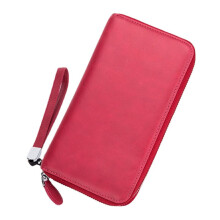 (Rose Red) Men Women Genuine Leather Card Holder Clutches Bag Wallet For Business