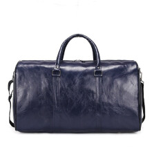 (Blue) Men Women Leather Duffel Bags Waterproof Large Capacity Folding Sports Travel Bag Fitness Yoga Gym Handbag