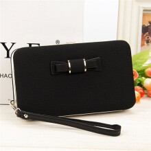 (Black) Women Candy Color Bowkot 5.5 Inch Phone Wallets Case Hasp Long Purse Clutches