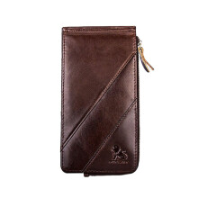 (Coffee) Men Women RFID Wallet Genuine Leather Long Purse 12 Slots Card Holder Zipper Phone Wallet