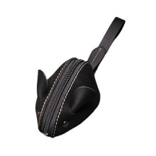 (Black) Genuine Leather Solid Cute Cartoon Mouse Look Multifunction Hand Carry Key Coin Storage Bag