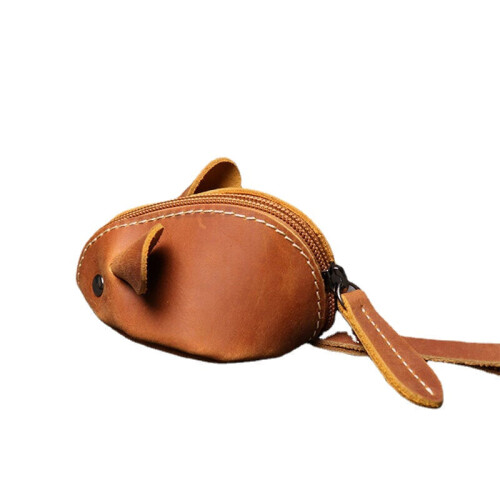 (Black) Genuine Leather Solid Cute Cartoon Mouse Look Multifunction Hand Carry Key Coin Storage Bag 1