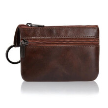 (Dark Brown) Genuine Leather Small Portable Coin Bag Card Holder Key Bags