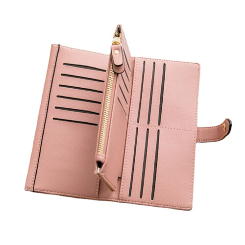 (Brown) Women 21 Card Slots Solid Long Wallet Purse Phone Bag 2