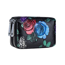 (Blue) Women 10 card slots rfid genuine leather short zipper coin purse wallet