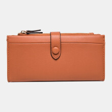 (Brown) Women 21 Card Slots Solid Long Wallet Purse Phone Bag