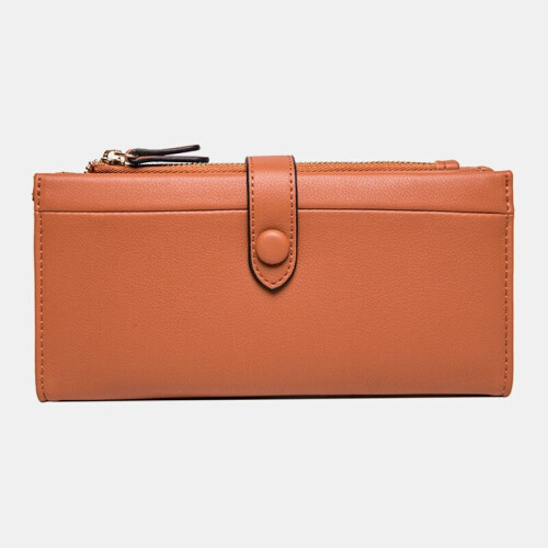 (Brown) Women 21 Card Slots Solid Long Wallet Purse Phone Bag