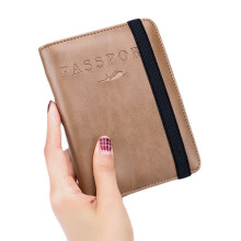 (Khaki) Unisex Genuine Leather RFID Multifunction Multi-card Slot Passport Bag Wallet With Elastic Strap