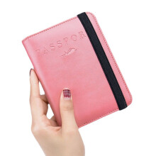 (Pink) Unisex Genuine Leather RFID Multifunction Multi-card Slot Passport Bag Wallet With Elastic Strap