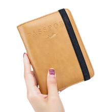 (Yellow) Unisex Genuine Leather RFID Multifunction Multi-card Slot Passport Bag Wallet With Elastic Strap