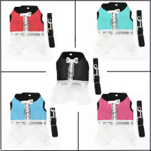 (Black) Pet Dog Cat Puppy Soft Lace Oxford Fabric Dress Skirt Clothing Vest Harness
