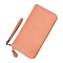 (Khaki) Men Women RFID Blocking Genuine Leather Multi-Card Large-Capacity Card Holder New Clutch Zipper Phone Bag