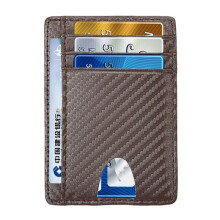 (#02) Women & Men Genuine Leather Card Holder Carbon Fiber Pattern RFID Multi-card Slot Wallet