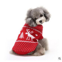 (Red, S) Christmas Pet Dog CatSnow And Deer Winter Warm Sweater Hoodie Pappy Jumpsuits
