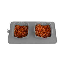 (Grey) Foldable Pet Dogs Cat Water Food Feeder Double Outdoor Travel Pet Bowl Dish Silicone