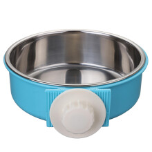 (Blue, L) Stainless Steel Dog Cat Bird Puppy Pet Hanging Cage Bowl Feeding Water Food