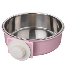 (Pink, L) Stainless Steel Dog Cat Bird Puppy Pet Hanging Cage Bowl Feeding Water Food