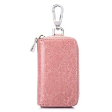 (Pink) Men Women Genuine Leather Car Key Case Key Holder Waist Bag