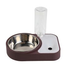 (Brown) Automatic Water Food Feeder Cat Food Bowl 500ML Water Refill Bottle Pet Dog Anti Vomiting Cat Dish