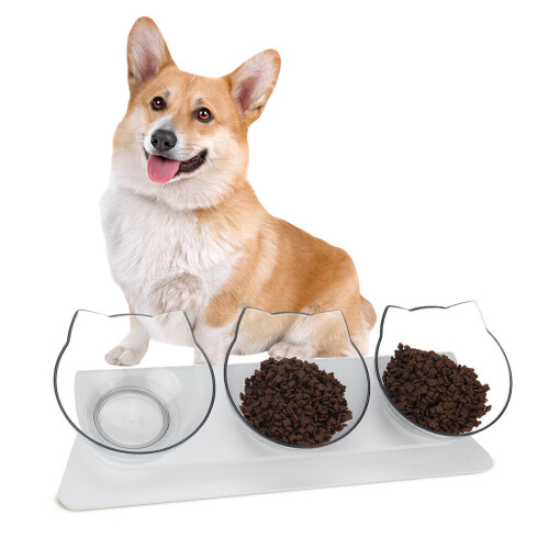 (Transparent) Cat Elevated Bowl with Raised Stand & Three Feeders 1