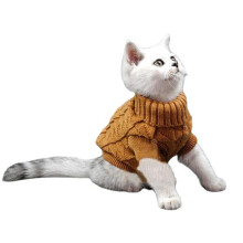 (Brown, M) Solid Color Dog Cat Knitted Breathable Warm Sweater Winter Outwear Pet Supplies