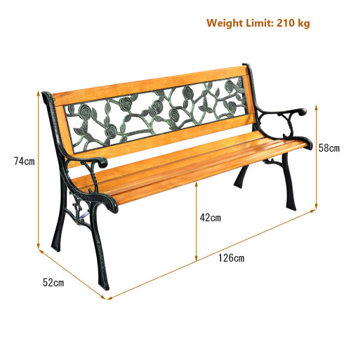 Costway Garden Slats Bench Loveseat Cast Frame Pattern Backrest Weather Proof 1