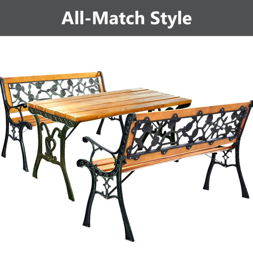 Costway Garden Slats Bench Loveseat Cast Frame Pattern Backrest Weather Proof 2