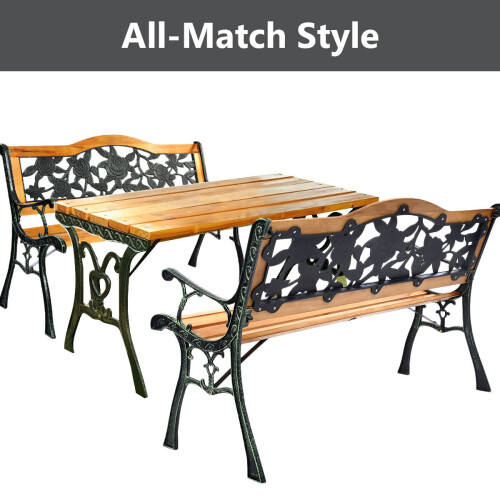 Costway Garden Slats Bench Loveseat Cast Frame Pattern Backrest Weather Proof 2