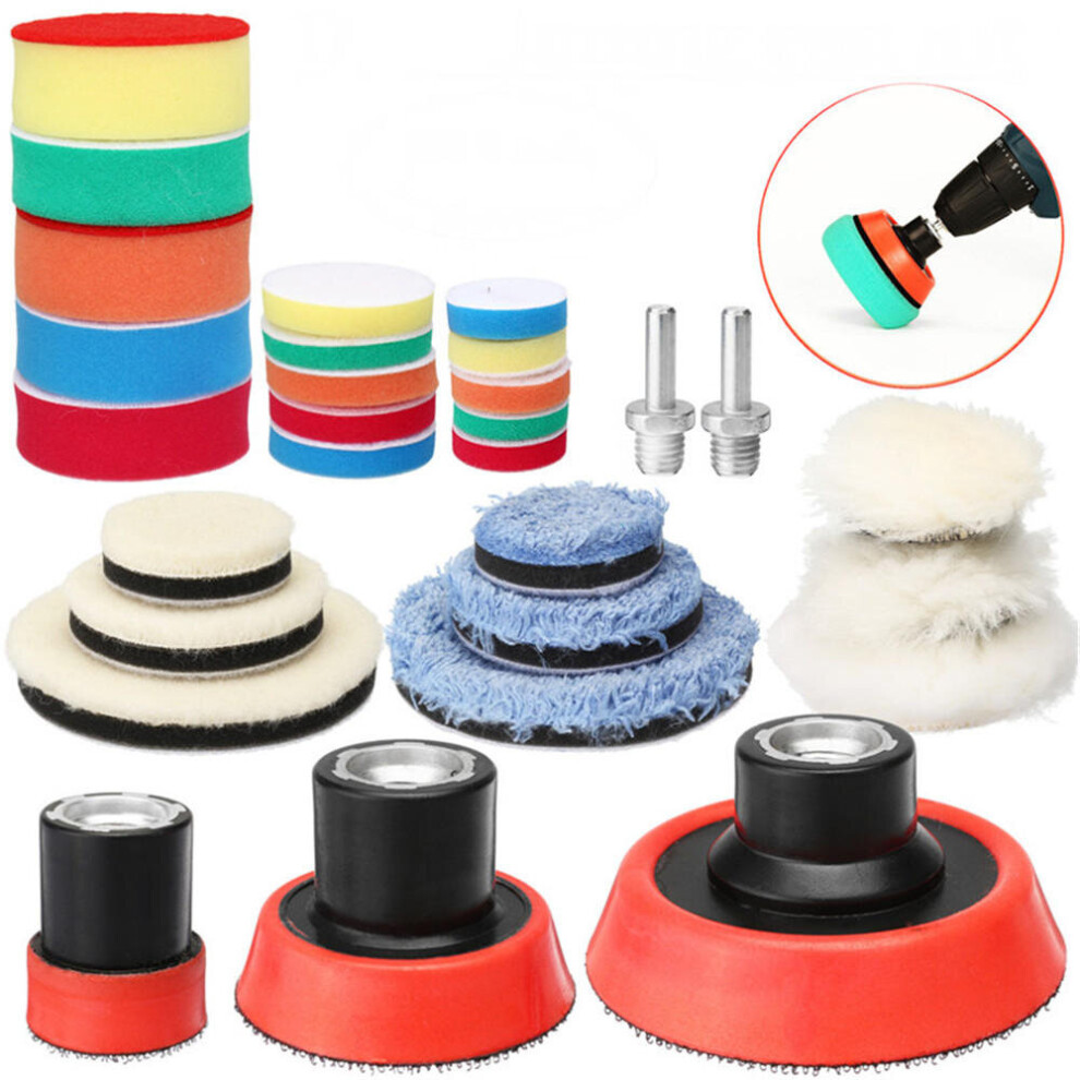 29Pcs Drill Buffing Pad Polishing Pad Mix Size Kit With M14 Backing Pad Adapters 1138392160664