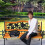 Costway Garden Slats Bench Loveseat Cast Frame Pattern Backrest Weather Proof 4