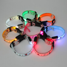 (Red) LED Dog Personalised Collar Nylon Pet Light-up Flashing Glow Safety S M L
