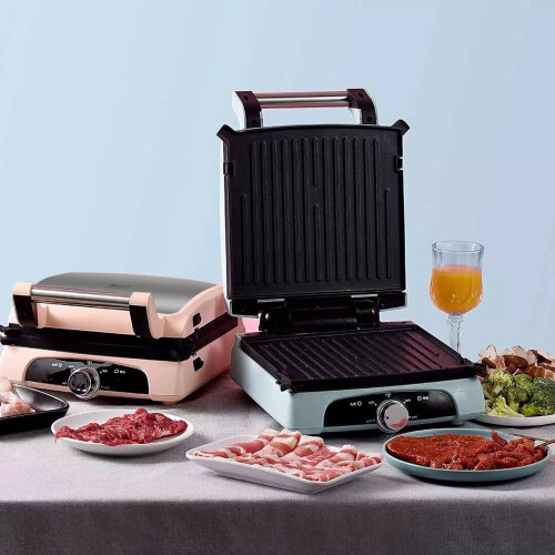 (Pink) Steak Machine 1350W 220V Double-sided Frying Adjustable Temperature for Kitchen 2