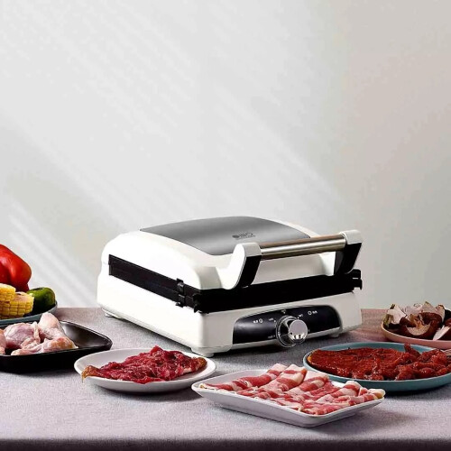 (Pink) Steak Machine 1350W 220V Double-sided Frying Adjustable Temperature for Kitchen
