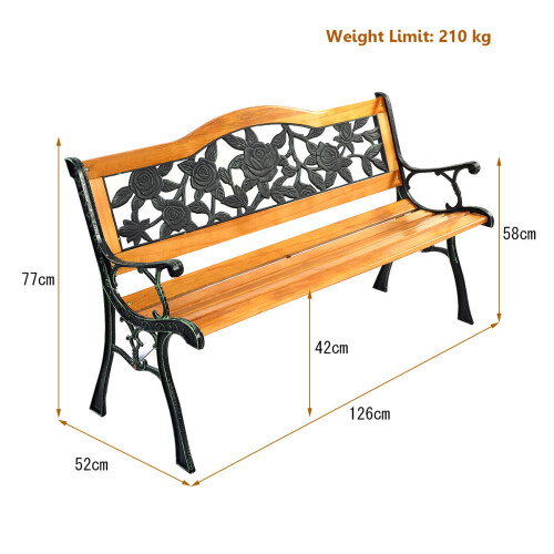 Costway Garden Slats Bench Loveseat Cast Frame Pattern Backrest Weather Proof 1