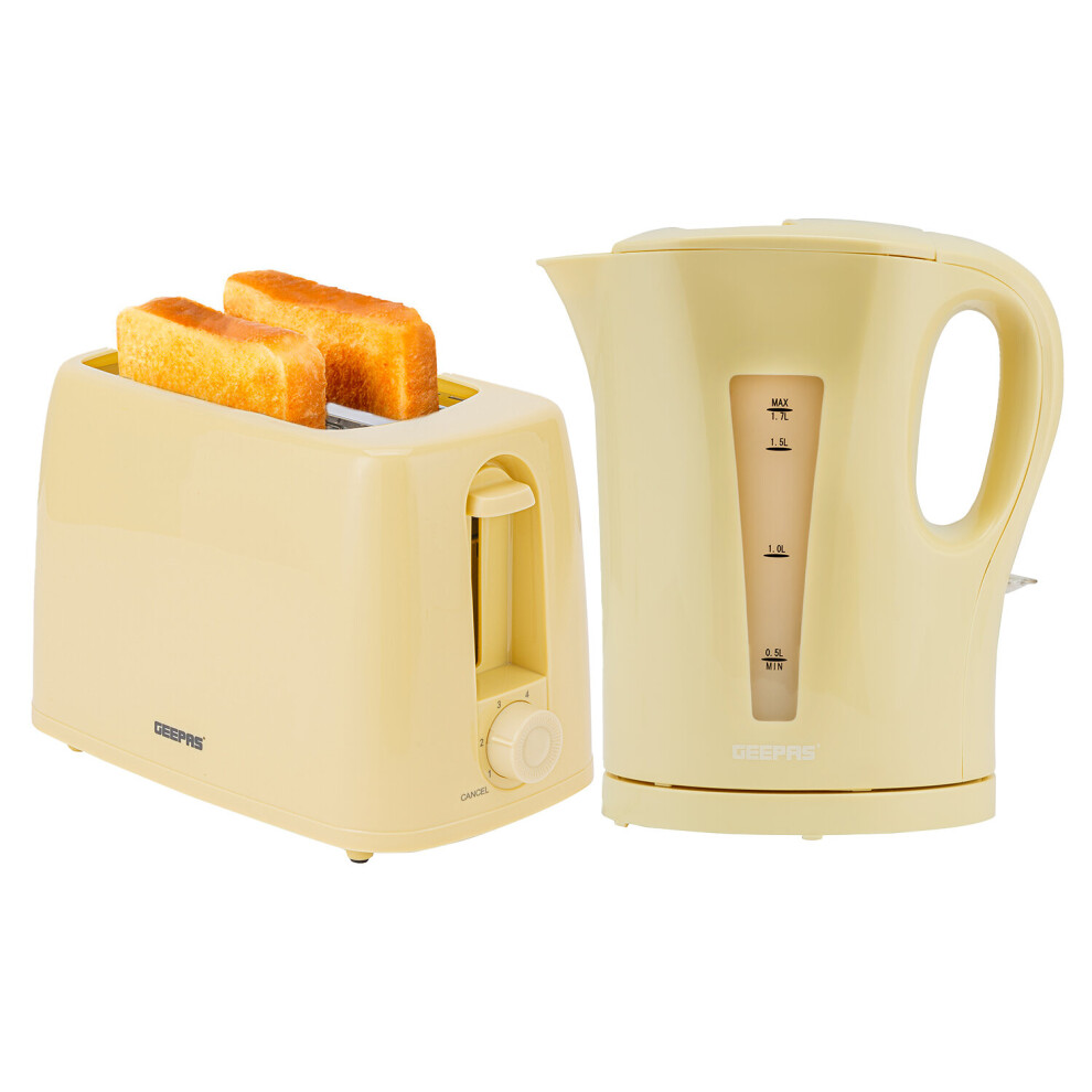 (Beige) Geepas 1.7L Kettle & Toaster Set 2 Slice Toaster