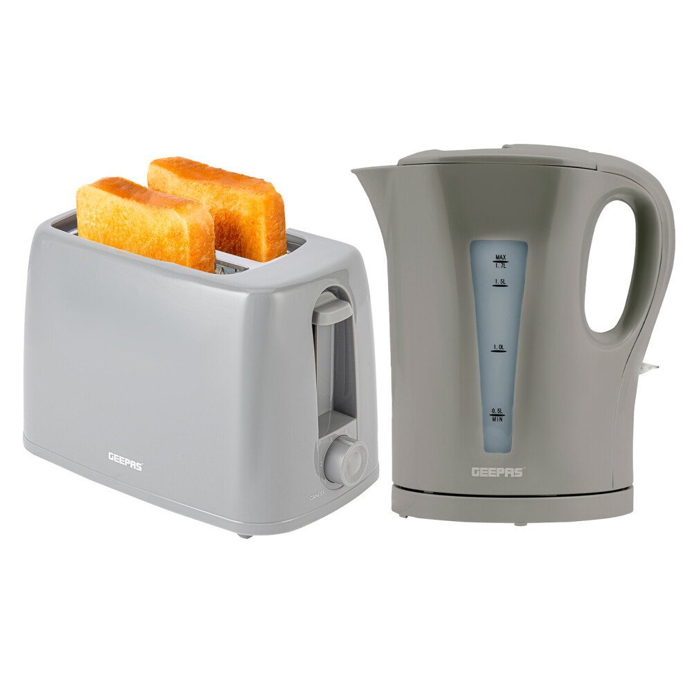 (Grey) Geepas 1.7L Kettle & Toaster Set 2 Slice Toaster