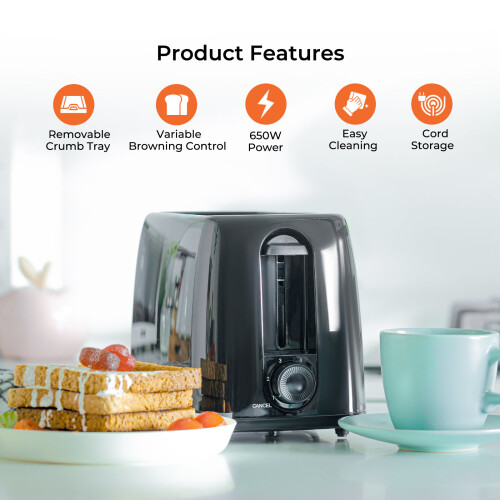 GEEPAS (Black) Geepas 1.7L Kettle & Toaster Set 2 Slice Toaster 1