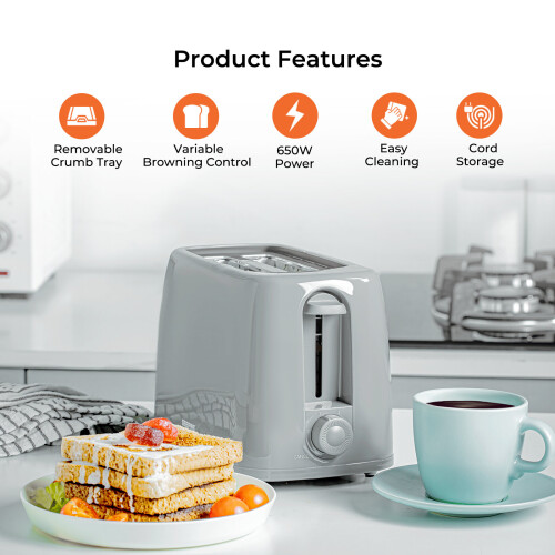 GEEPAS (Grey) Geepas 1.7L Kettle & Toaster Set 2 Slice Toaster 2