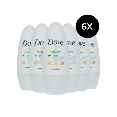 Dove 6 x 50ml Dove Sensitive Roll On Deodorant Fragrance Free 48h Protection