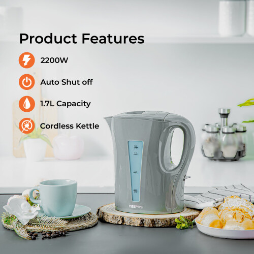 GEEPAS (Grey) Geepas 1.7L Kettle & Toaster Set 2 Slice Toaster 1