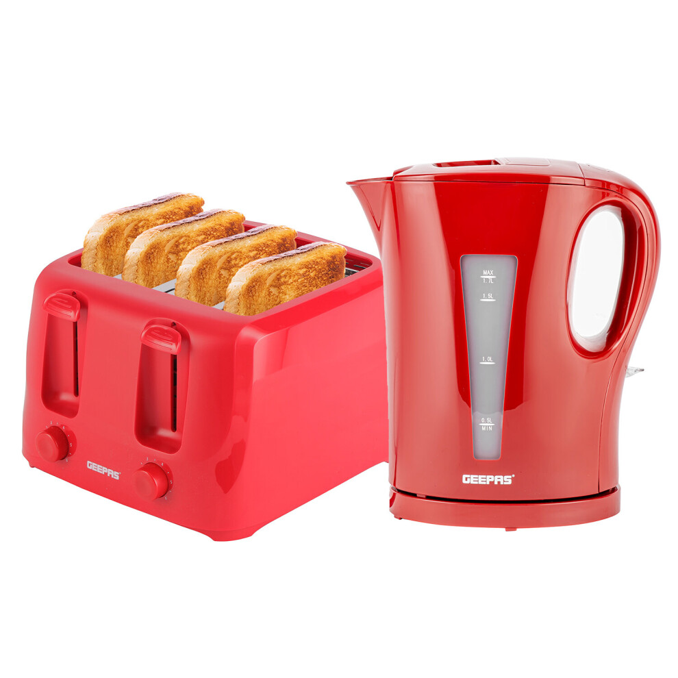 Geepas 1.7L Electric Kettle & 4 Slice Bread Toaster Kitchen Combo Set