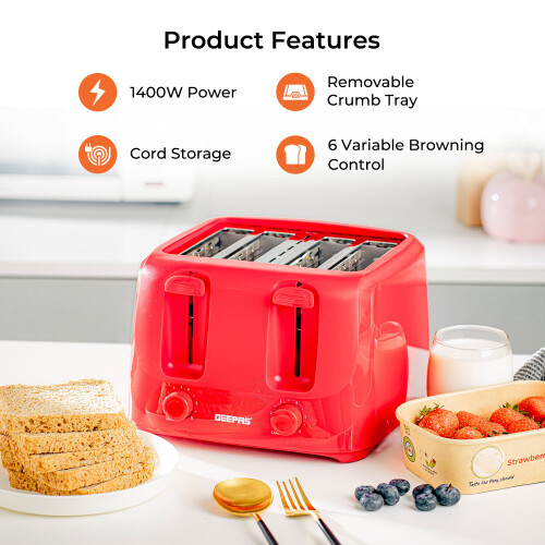 GEEPAS Geepas 1.7L Electric Kettle & 4 Slice Bread Toaster Kitchen Combo Set 1